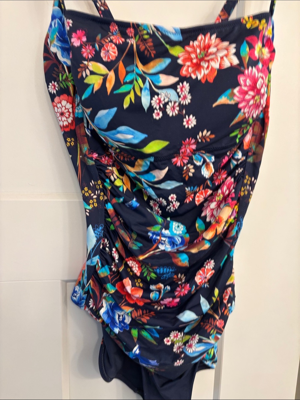 Johnny Was Navy Floral Ruched One-Piece Swimwear NEVER WORN